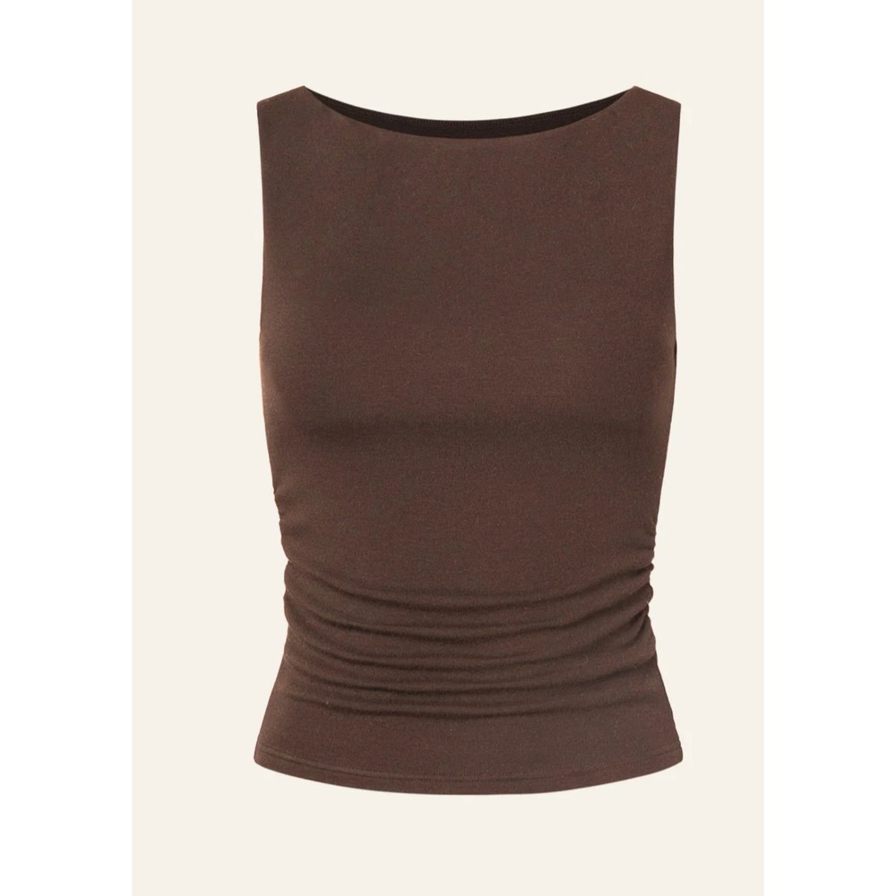 OGL Boat Neck Built In Bra Tank Top Espresso Brown Ruched Sides Womens Size S